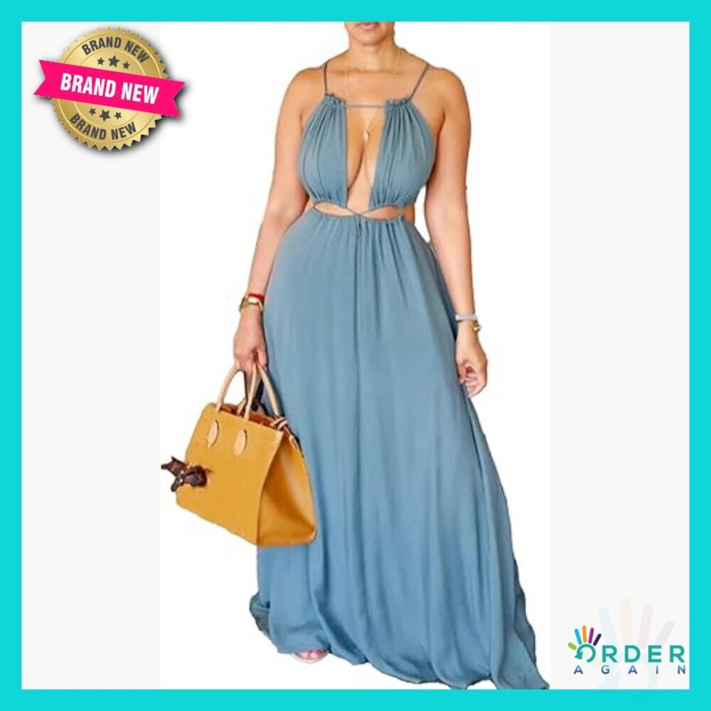 Boho Maxi Sundress Spaghetti Strap Halter Backless Cutout Sexy Summer Dress